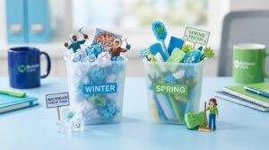 Seasonal cleaning supplies and decorations